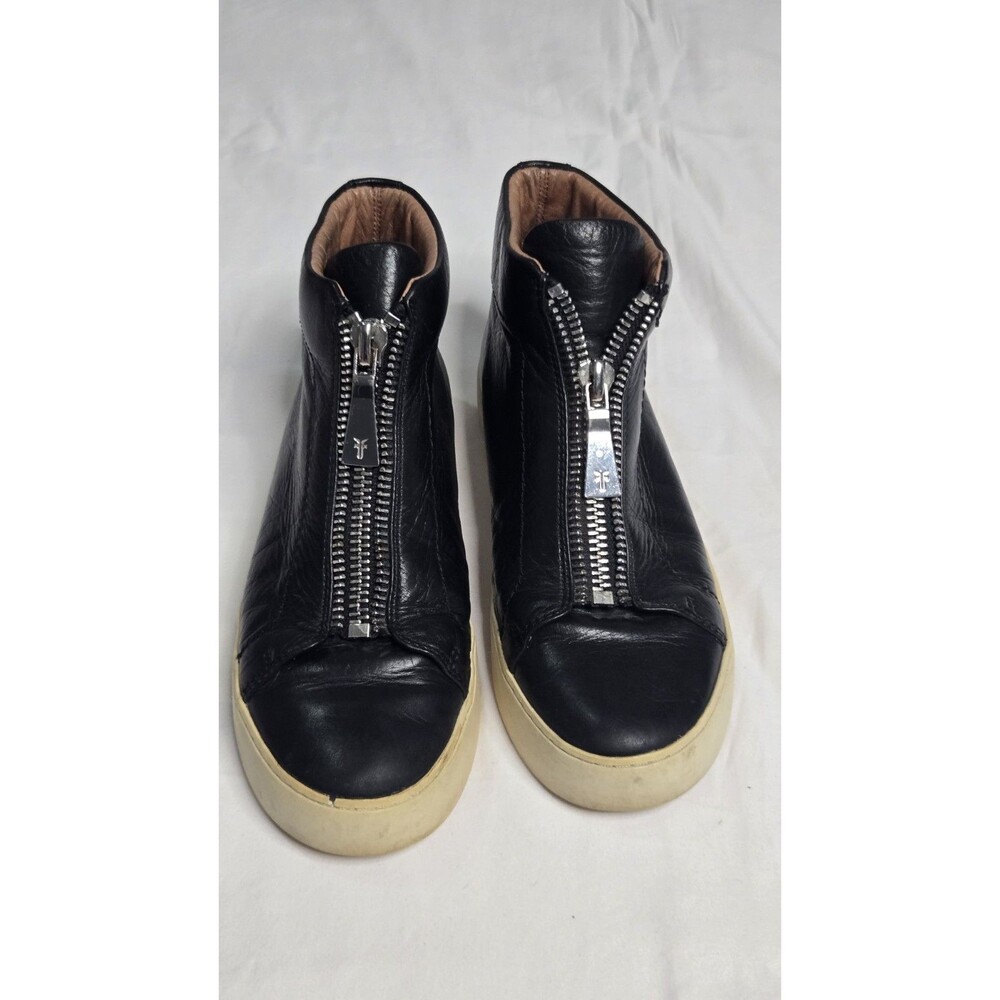Frye Lena Black Leather Zip High Top Shoes Sneakers